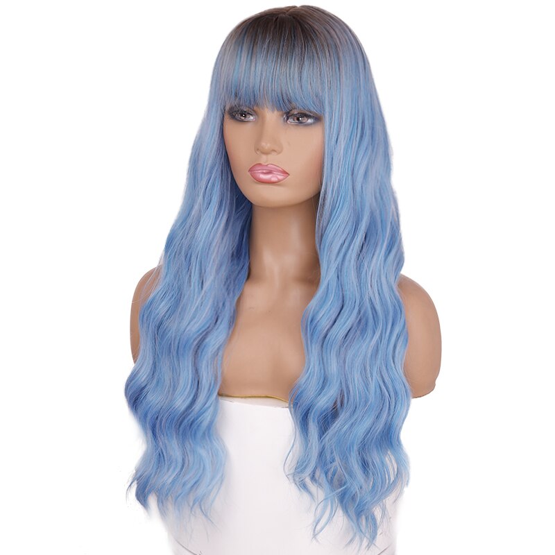LING HÄNGEN Lange Wellig frauen Perücke 24-Zoll Synthetische Braun Haar Mit Pony Natürliche Wellenförmige Hohe Temperatur Faser perücke: P12/613