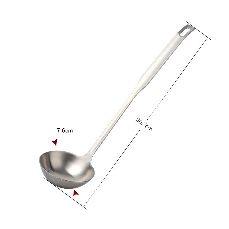 304 Stainless Steel Home Pot Soup Spoon Colander Tableware Long Handle Cooking Utensils Porridge Mixing Spoons Kitchen Ladle: 30cm Silver Spoon