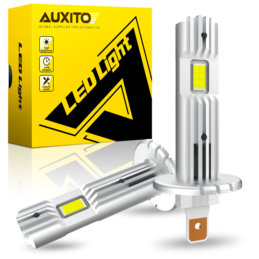 AUXITO 2 Stücke 12000LM H1 LED-Scheinwerferlampe H1 LED Canbus Autokopf Nebelscheinwerfer Lüfterlos Drahtlose Mini-Größe Autolampe 12 V 6500 K Weiß
