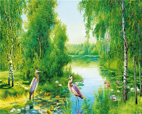 Azqsd kleuren op nummer natuur landschap acryl afbeeldingen olieverfschilderij op nummer meer schilderpakketten woondecoratie: Szyg 3010