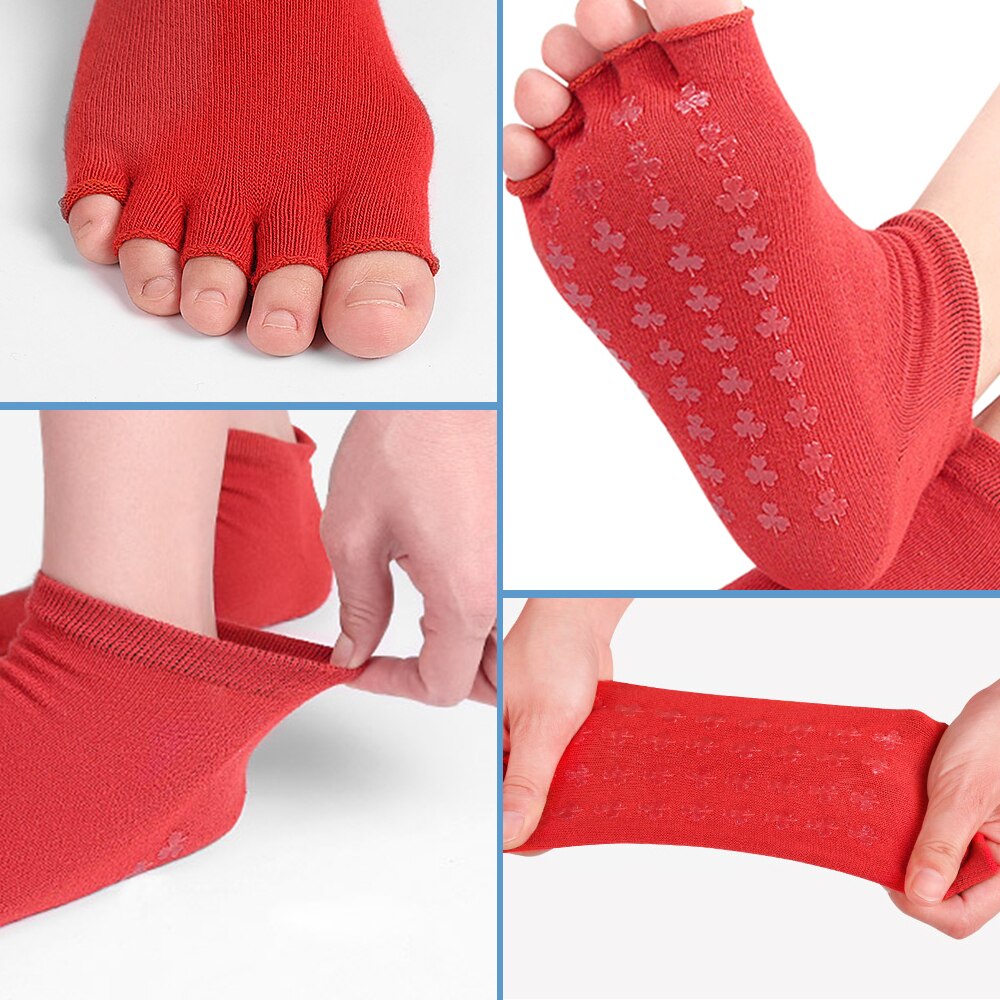 3/1Pair Half Toe Yoga Socks Non-Slip Peep Toe Anti-Slip Pilates Ankle Grip Durable Open Half Five Fingers Cotton Yoga Socks