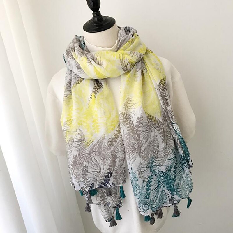 Bohemian plant skinny chevron skinny sjaals lente vrouwelijke voile patchwork sjaal vrouwen kleine bladeren kwastjes lange sjaals