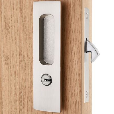 5 Styles Sliding Door Lock Interior Bathroom and Lavatory Lock Hook Invisible Move Door Lockset with keys: Satin Nickel