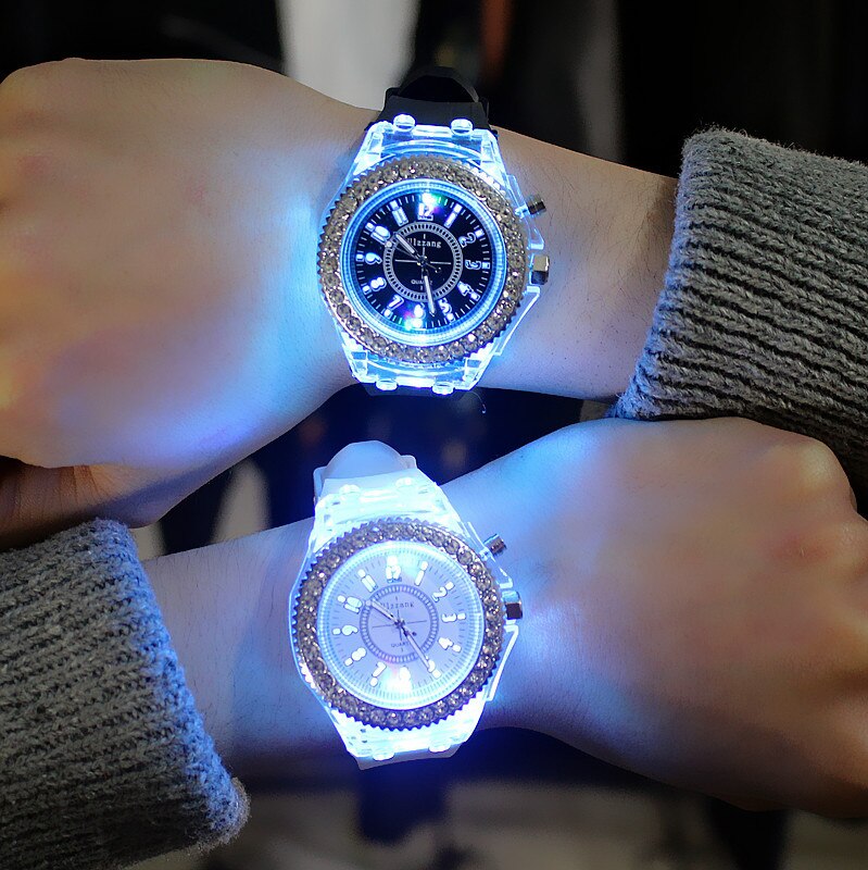 Led flitser lichtgevende horloges persoonlijkheid trends studenten geliefden gelei vrouwen herenhorloges 7 kleuren licht polshorloge kinderen