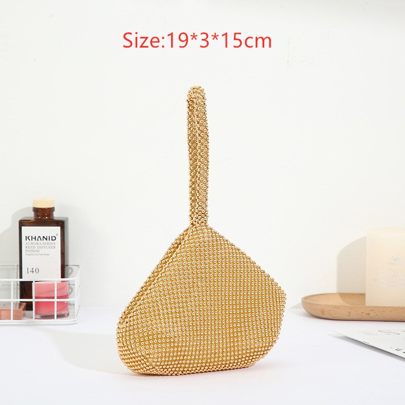 Strassbesetzte damen-clutch aus metall, abendtasche, diamant-handtasche für partys, metallic-stil, auch als hochzeitstasche geeignet, 5 farben, perlenbesatz: Großes gold