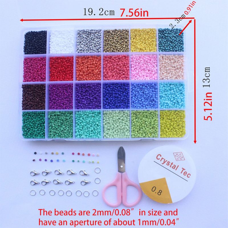 24000Pcs 24 Grid 2mm Small Glass Seed Beads for Jewelry Making Mixed Opaque Colors DIY Bracelets Necklaces Crafts Beading Kits