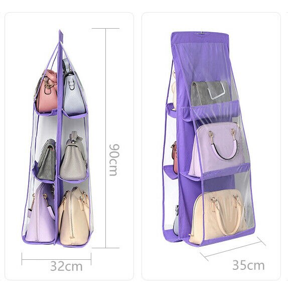 6 Pocket Folding Hanging Handbag Purse Storage Large Clear Holder Anti-dust Organizer Rack Hook Hanger Rack Bag