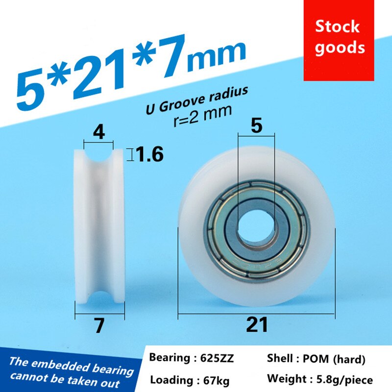 20 pièces delrin POM plastique enduit portant nylon U rainure piste guidage roulements à rouleaux poulie Peilin roue alésage taille 3 4 5 6 mm: 5x21x7mm