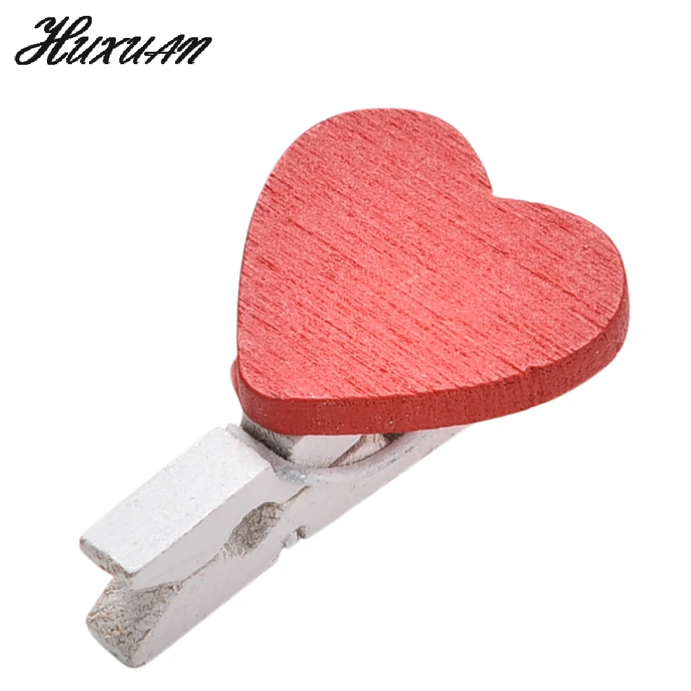 20/50Pcs Mini Loving Red Heart Shape Wood Clips Handicrafts Photos Papers Clothes Pegs Home Bachelorette Party Decorations