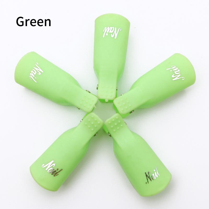 5 Stks/set Verwijderen Gel Nagellak Clips Caps Plastic Nail Art Losweken Cap Nail Cleaner Gel Nail Remover Manicure gereedschap: green