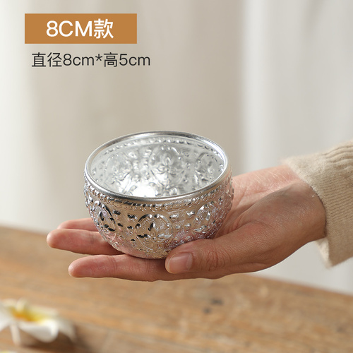 Cuenco de Metal para artesanía tailandesa, vajilla redonda tallada a mano para restaurante y Hotel, suministros para el hogar: 8X5cm
