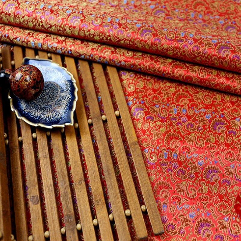 Width 75cm Silk Jacquard weave Metallic Brocade Fabric Chinese Hanfu Dress Bjd Kimono Material Celosia Cloth By the Half-yard: Red