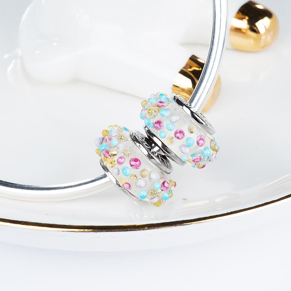 ¡Vídeo! Dijes de cuentas de cristal dulces para mujer, brazaletes de plata de ley 925 aptos para pulseras y brazaletes para mujer, joyería VDLL017