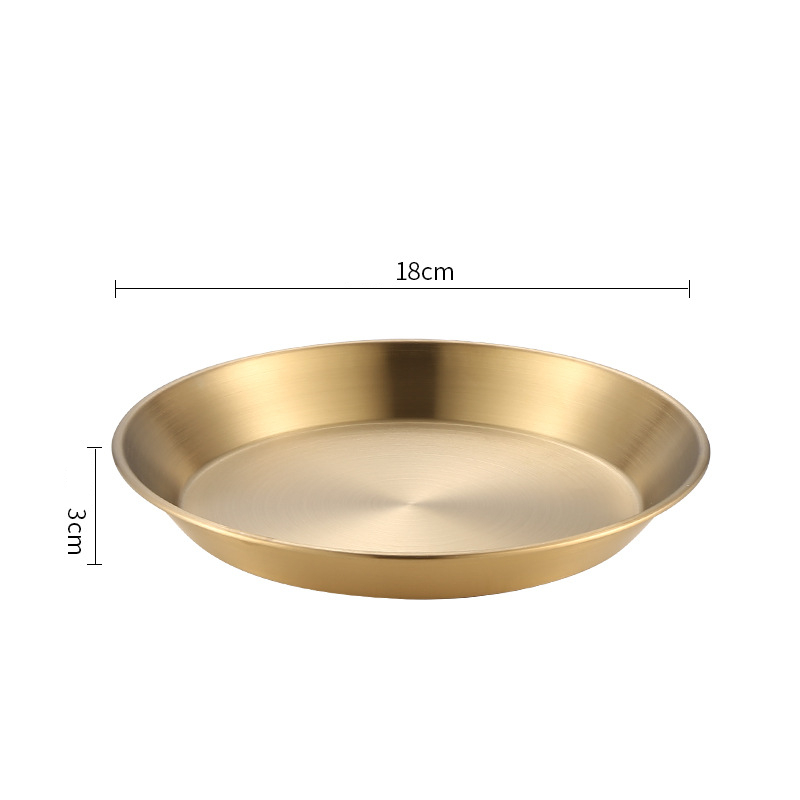 Koreanische Luxus Edelstahl runde Platte goldene flache Boden Aufbewahrung stablett verdickte Obst kuchen Steak Snack Gerichte: Orange