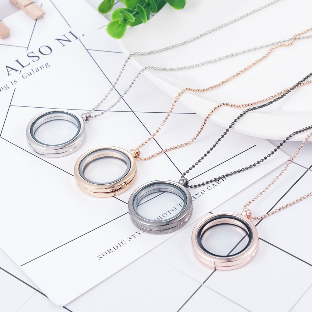 3cm Runde Wohnzimmer luxuriöse Speicher Foto Für Schwimm Charme Glas Medaillon Anhänger Halskette Für Frauen Rose Gold Kette