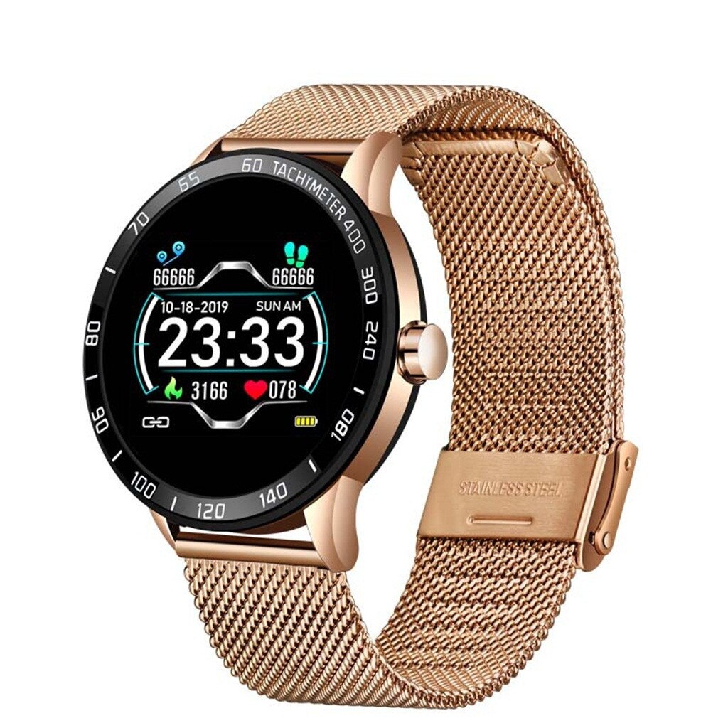 BEHATRD Smartwatch - OLED Color Display - Heart Rate & Blood Pressure Monitor - Stainless Steel Band: D