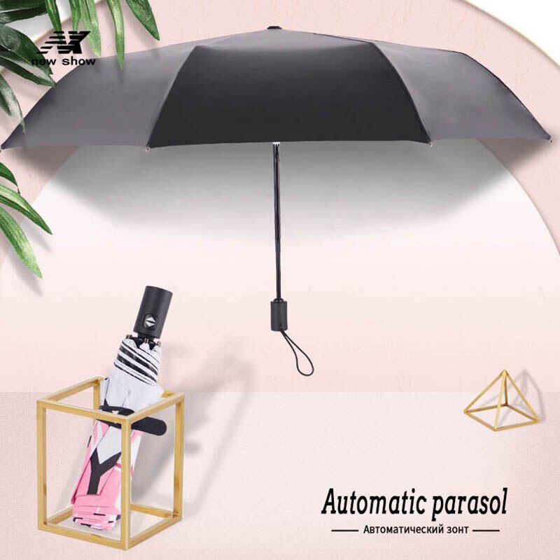 Nx automatisk paraply regn kvinder tredobbelt paraply solskærm folde paraplyer vindtæt sort belægning anti uv parasol kvinders