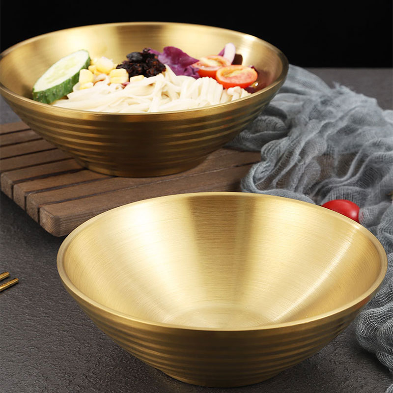 304 Stainless Steel Ramen Bowl Rice Salad Noodle Soup Bowl Golden Home Restaurant Food Serving Dish Pickled Cabbage Large Bowl