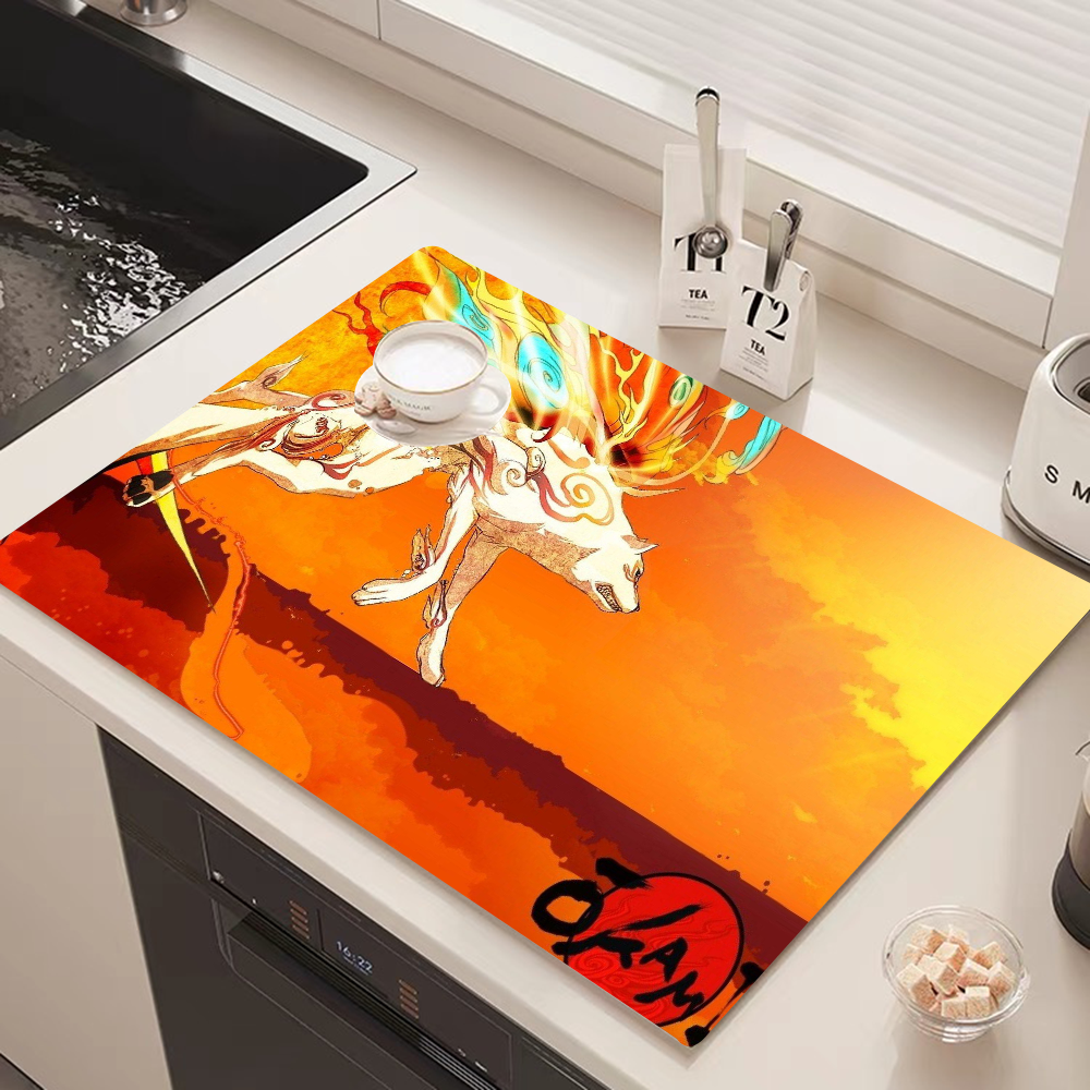 Jeu vidéo Okami Japanese Culture Kitchen Proximity Ining Polymers, Non-ald Drain Dish Mats, Coffee Pad, Heat Degree Napperon, Dinnerware: 50x160cm / YELLOW