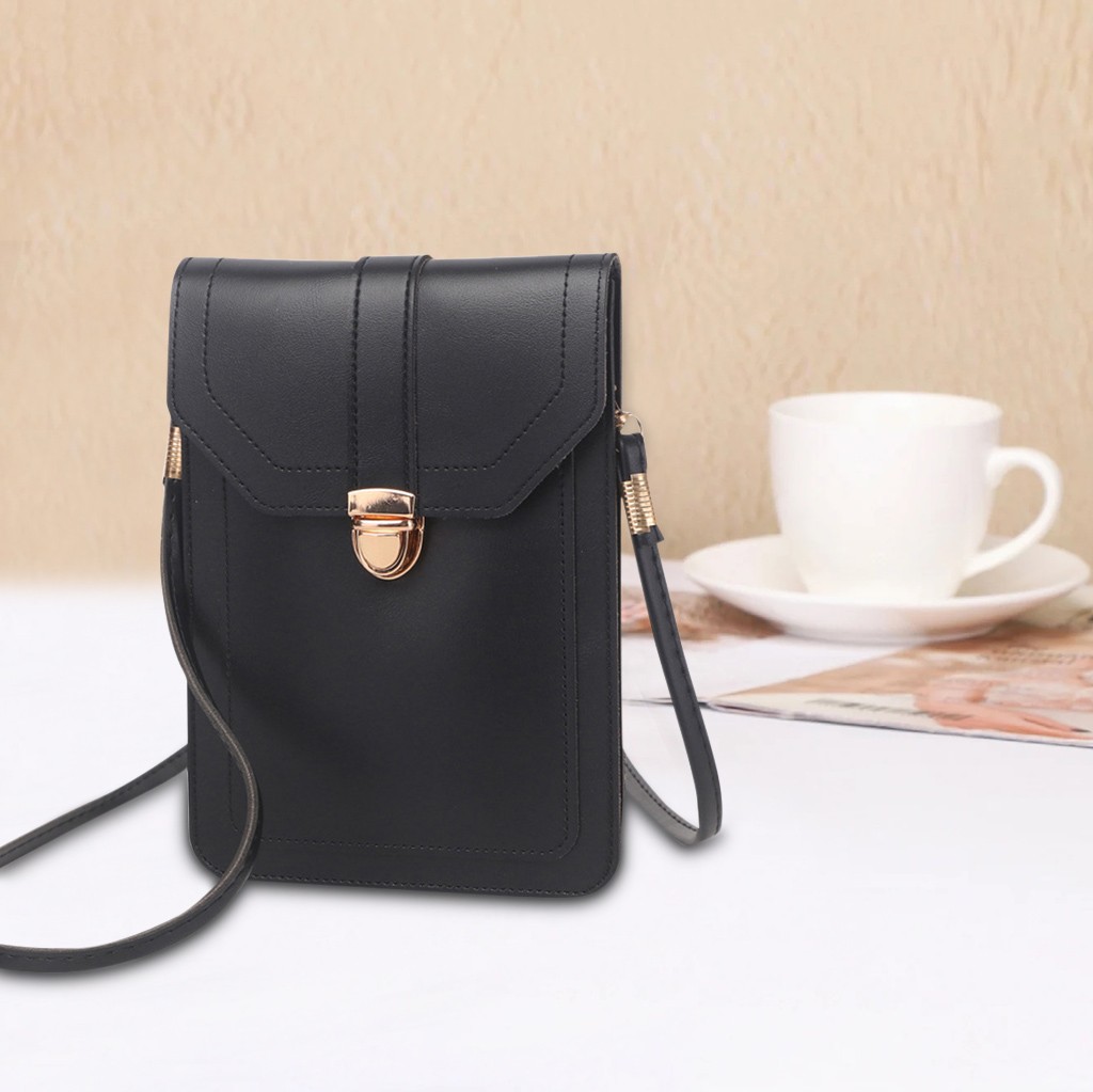 Sac en cuir pour Mini téléphone portable | Sacs à bandoulière, avec arrière latéral, fenêtre transparente pour écran tactile