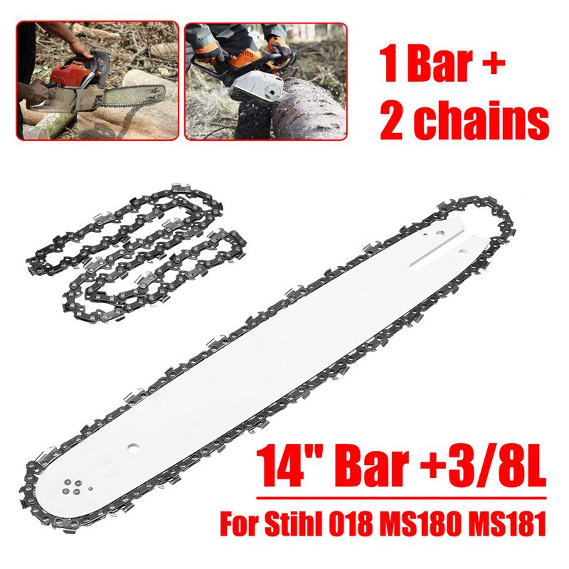 14 inch Chain Saw Guide Bar With 2Pcs 14" 50 DL 3/8 LP Electric Chainsaw Chains Steele Stihl For Steele Stihl 018 MS180 MS181