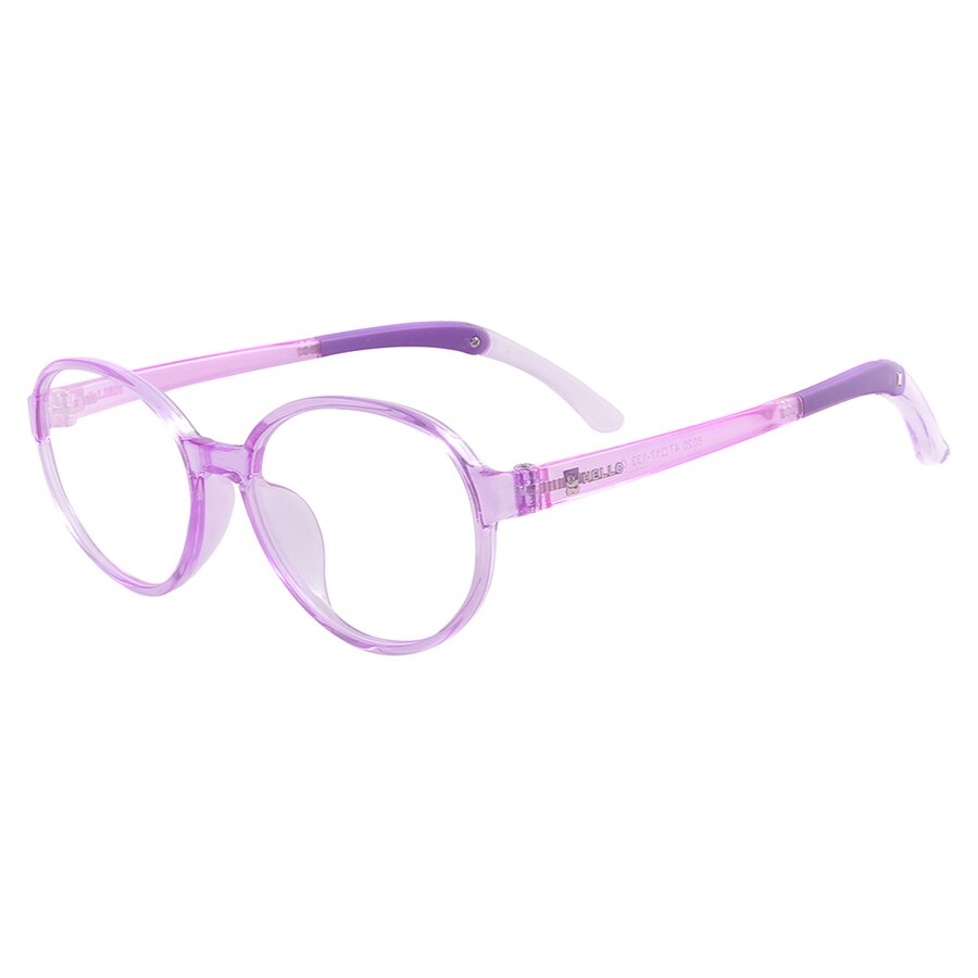 Niños de plástico ligero Niño niña redondo transparente gafas niños gafas graduadas con montura con soporte antideslizante: Púrpura