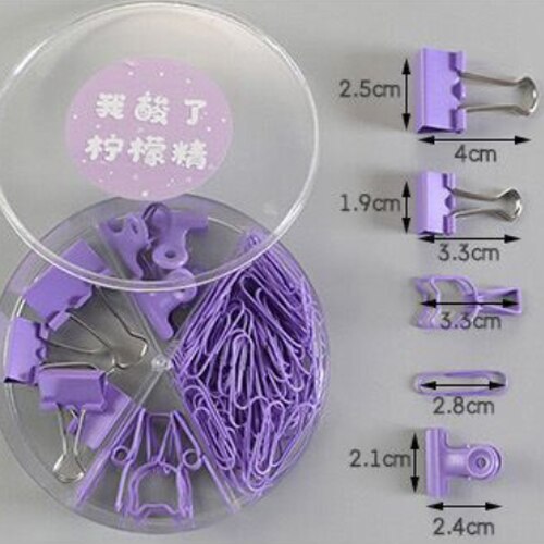 80Pcs/lot Color Binder Clips Set Mint Green Pink blue Multi Paper Clips Kawaii Stationery Office Accessories School Supplies: Purple