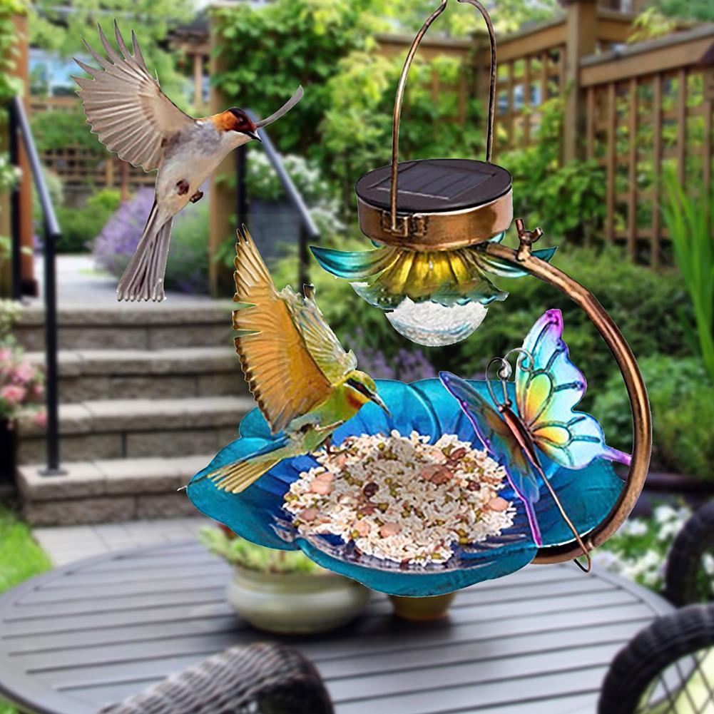 Solar Powered Bird Bath For Outside Hanging Wild Bird Feeder Seed Tray Outdoor Birdfeeder Solar Garden Light Decorative F7Y3