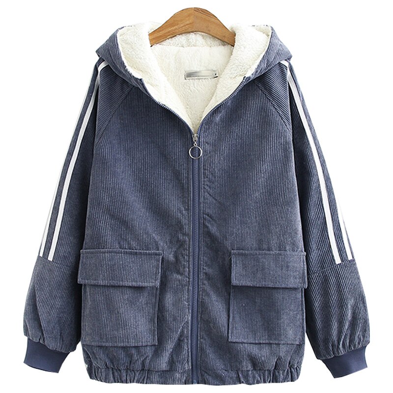 Vrouwen Katoenen Jas Winter Jas Dames Corduroy Katoen Bovenkleding Winter Plus Fluwelen Dikke Warme Jassen Rits Overjas A1419