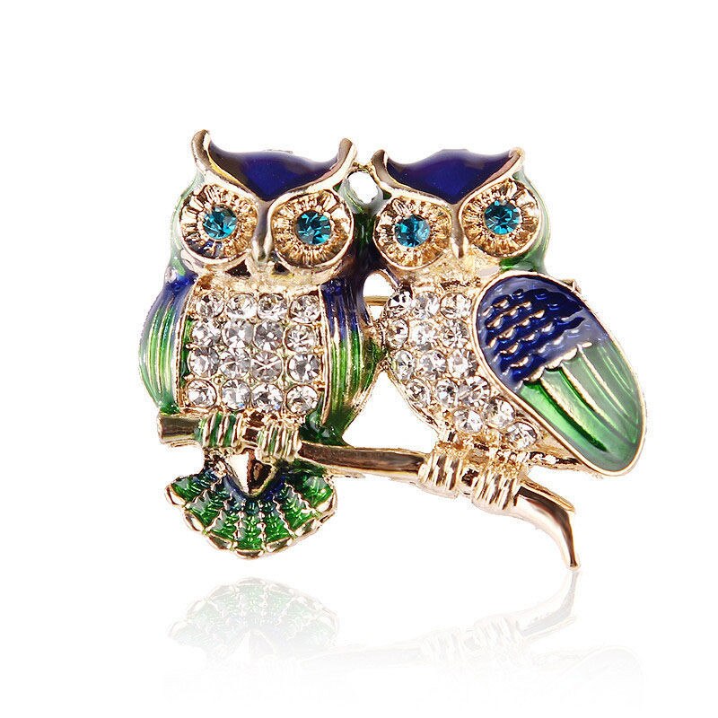 Uil Badge Broche Met Diamanten Dubbele Uil High-End Kleding Accessoires Broche Home Decoratie