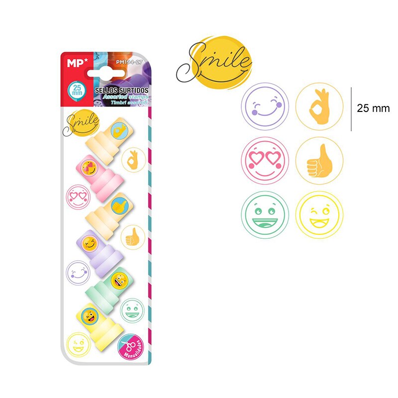 MP® Juego de Sellos de goma para Niños Infantiles Profesor Juguetes Estampar Dibujos Animalitos Frutas Sonrisa Corazon Estrellas Premios de Recompensa 10 Series de Diseños 6 Uds: Smile