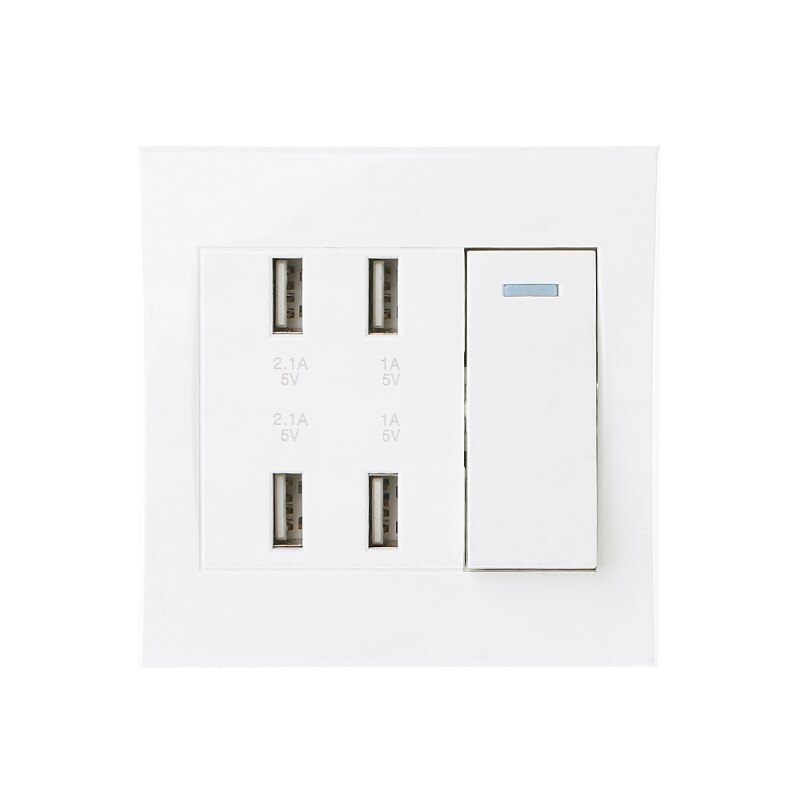 1Pc 220V 10A Wall Switch Socket 4 Port USB Charger Power Outlet Adapter Panel