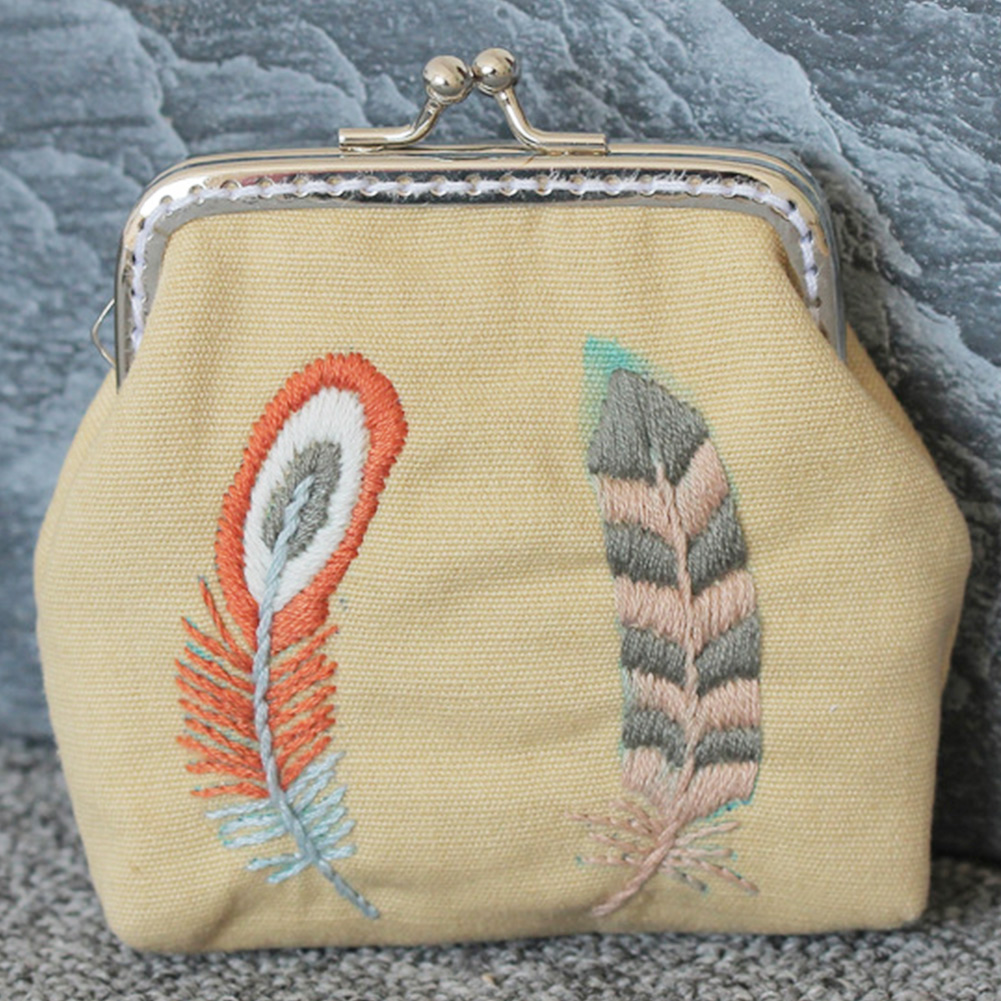 Women DIY Embroidery Purse Set Small Sewing Vintage Cross Stitch Materials Coin Wallet Chinese Style Flower Tree Handmade