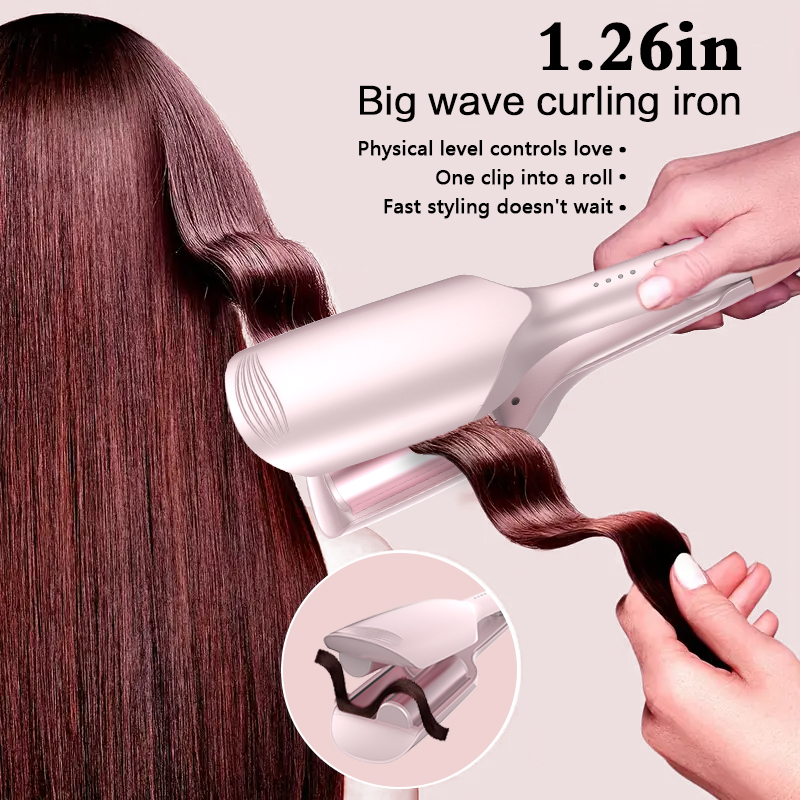 Fer à friser anti-brûlure effet d'ondulation d'eau 32 mm/1,26 pouces pour boucles à grandes vagues-bâton de cheveux facile à coiffer avec 4 températures