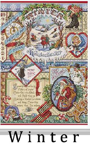 JI COTTON threads Lovely Counted Cross Stitch Kit Spring Summer Autumn Winter Time Sampler janlynn Four Seasons Season: winter / 18CT unprint canvas