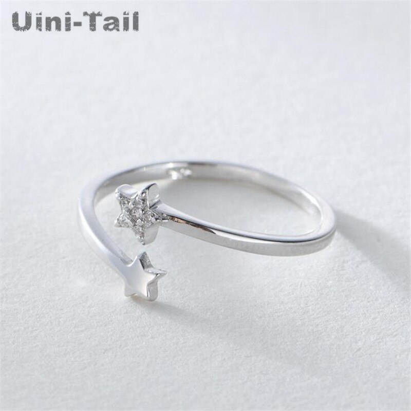 Nowy 925 szterling srebro dwie gwiazdki otwarcie regulowany pierścień hurtowych kobiet koreańnarty tendencja w modzie proste uczeń ulubione
