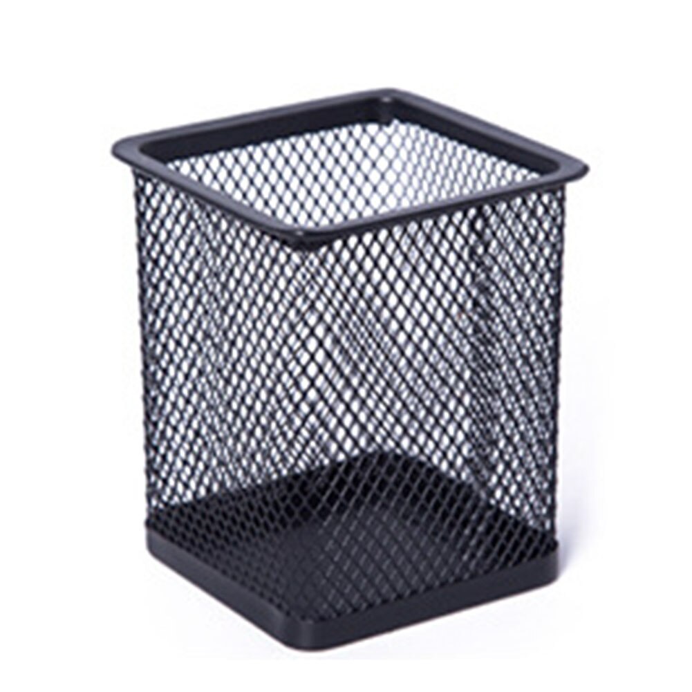 Mesh Metal Makeup Brushes Holder Pen Pencil Brush Pot Holder Storage Container Office Desk Organizer Cosmetic Pen Box: Black  Square