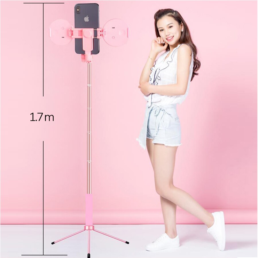1.7 M Selfie Stok Telefoon Statief Met Dual Led Ring Licht Uitschuifbare Live Statief Stand Portret Vullen Licht Voor Iphone 7 8 Xiaomi