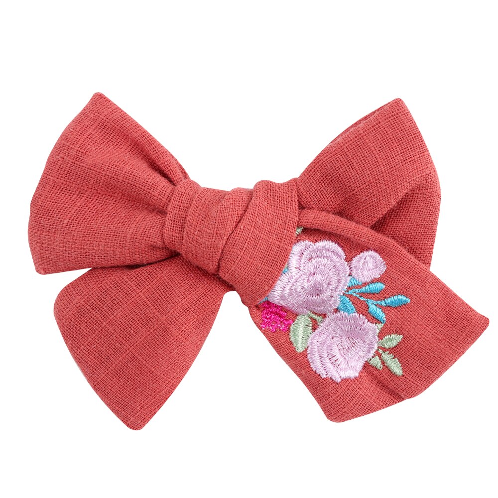 Flower Embroidery Bows Hair Clips For Kids Girls Boutique Handmade Hairpins Barrettes Headwear Hair Accessories: small red