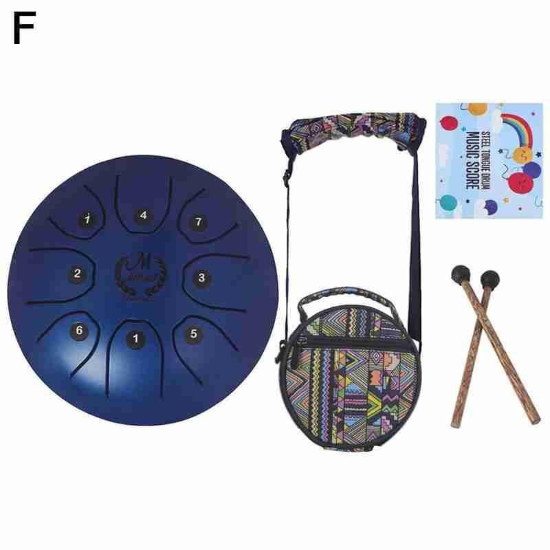 5.5 Inch Mini Worry Free Drum 8-tone Tongue Drum Steel Hand Pan Drum Percussion Instrument Carry Bag Ethereal Worry Free Drum: F