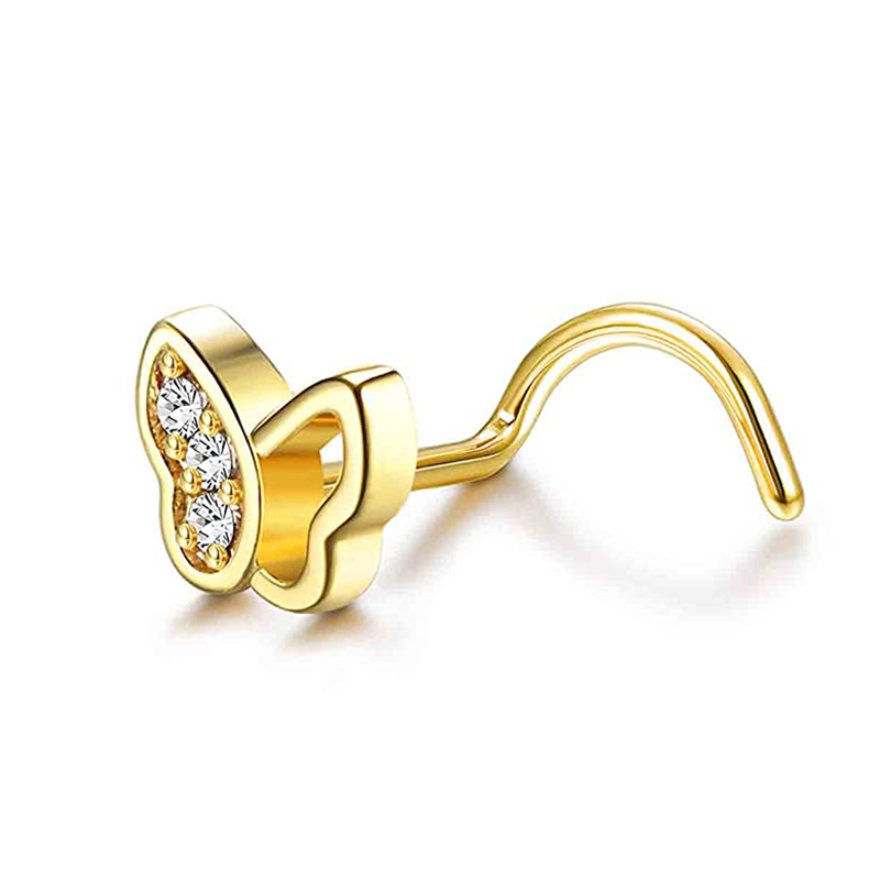 Drperfect-anillos para la nariz para mujer, tachuelas de acero quirúrgico de 20G, aro para la nariz, sacacorchos en forma de L, anillo para la nariz, joyería para Piercing en la nariz: Bronce antiguo plateado