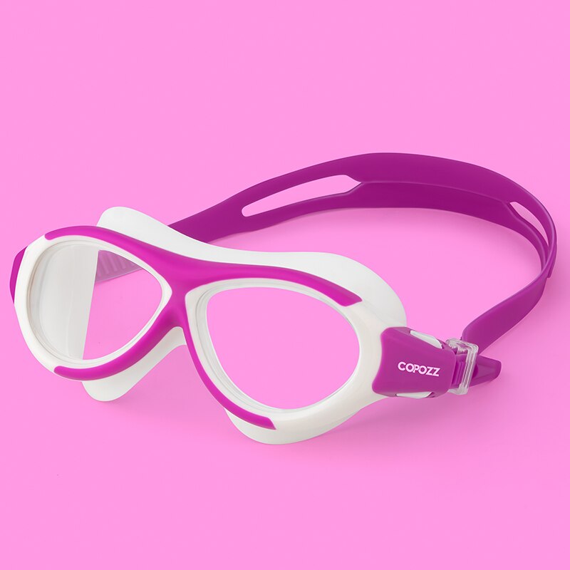 Copozz børn svømmebriller anti tåge vandtætte børn teenagere cool svømmebriller dreng pige svømmebriller: Klar lilla
