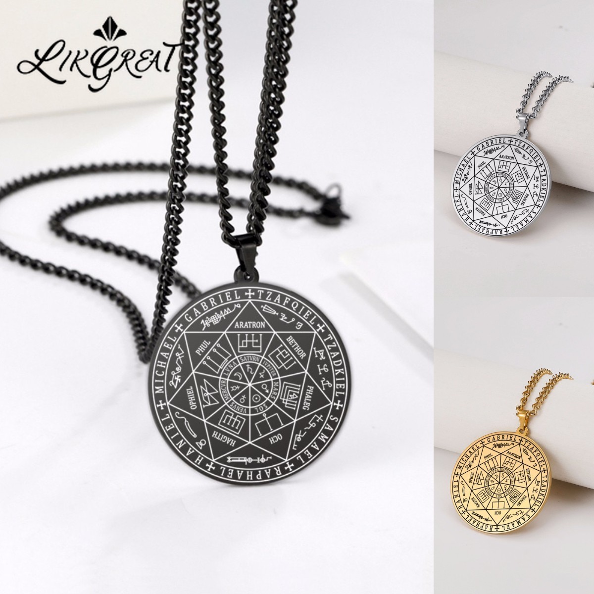 Wicca 7 Archanges Sceau Charme Colliers Hommes Femmes Witchcra Pentagramme Pendentif Surnaturel Amulette Magique Protection Talisman