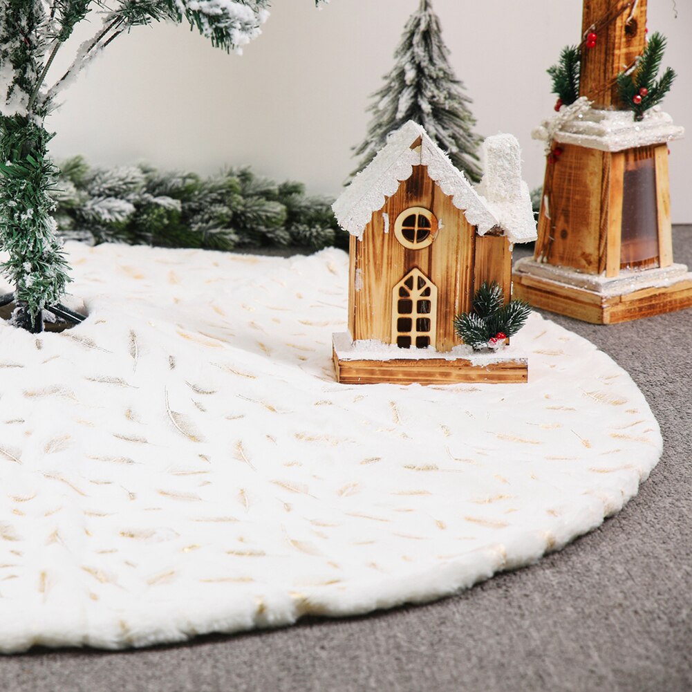 1pc 90/122cm Christmas Tree Skirt White Flannel Embroidered Snowflake Skirt Christmas Xmas Tree Floor Mat Decoration