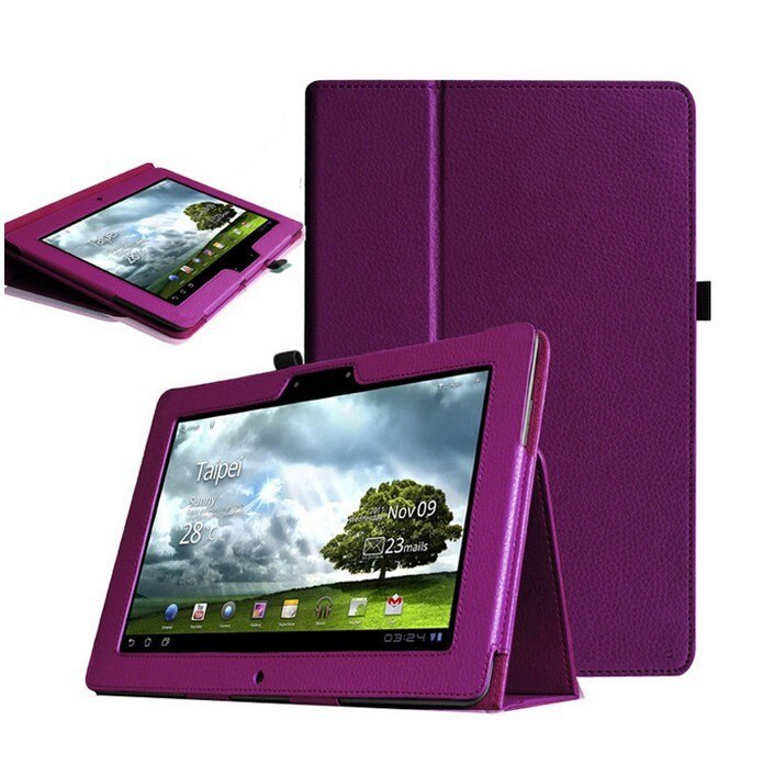For Asus Memo Pad FHD 10 ME301T ME302 ME302C ME302KL 10.1 inch tablet PU leather Cover Case+Scren Protector Film+Stylus Pen: Purple