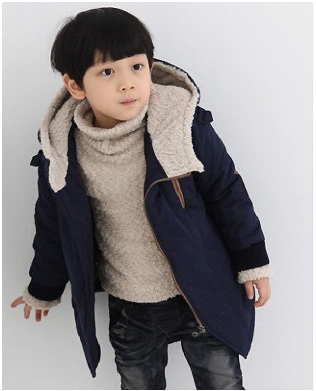 Inverno meninos jaqueta para meninos crianças casaco outono roupas com capuz outerwear roupas do bebê menino: Navy  Plus Velvet / 11 T