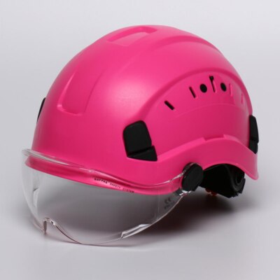 Sikkerhedshjelm med beskyttelsesbriller konstruktion hård hat abs beskyttende hjelme arbejdshætte til arbejdende klatreridning: Lyserød
