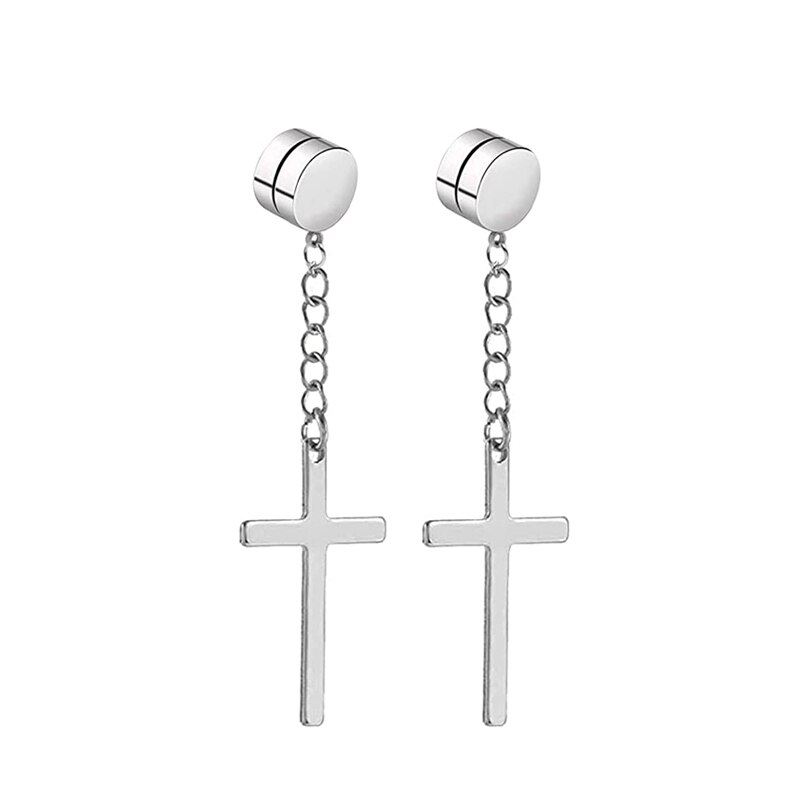 2 stk punk titanium stål mænd stærk magnet magnetisk kryds øre clip stud sæt ikke piercing øreringe til kæreste elsker smykker: 1 par-stil 1