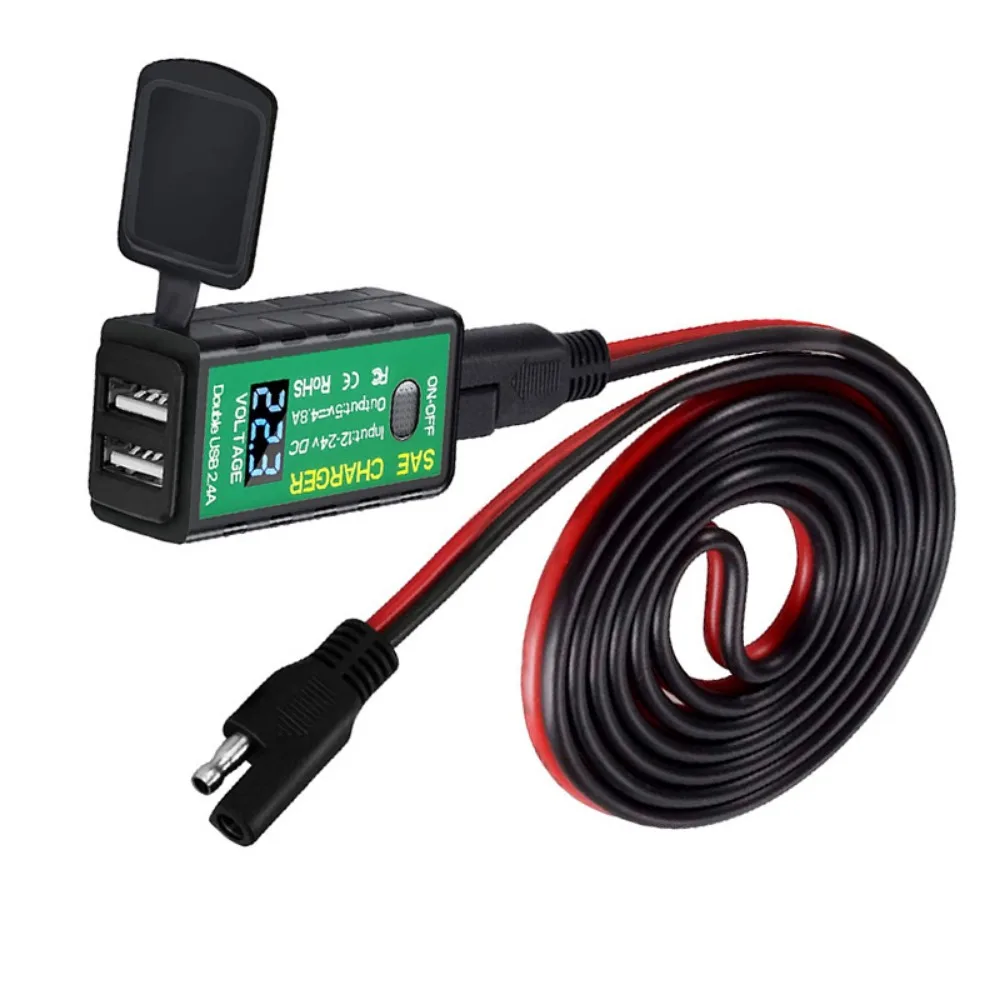 Motorfiets USB Lader SAE naar USB Adapter 2.1a/2.4A Type-C Voltmeter AAN/UIT Schakelaar Waterdichte Quick Disconnect plug Motorfietsen