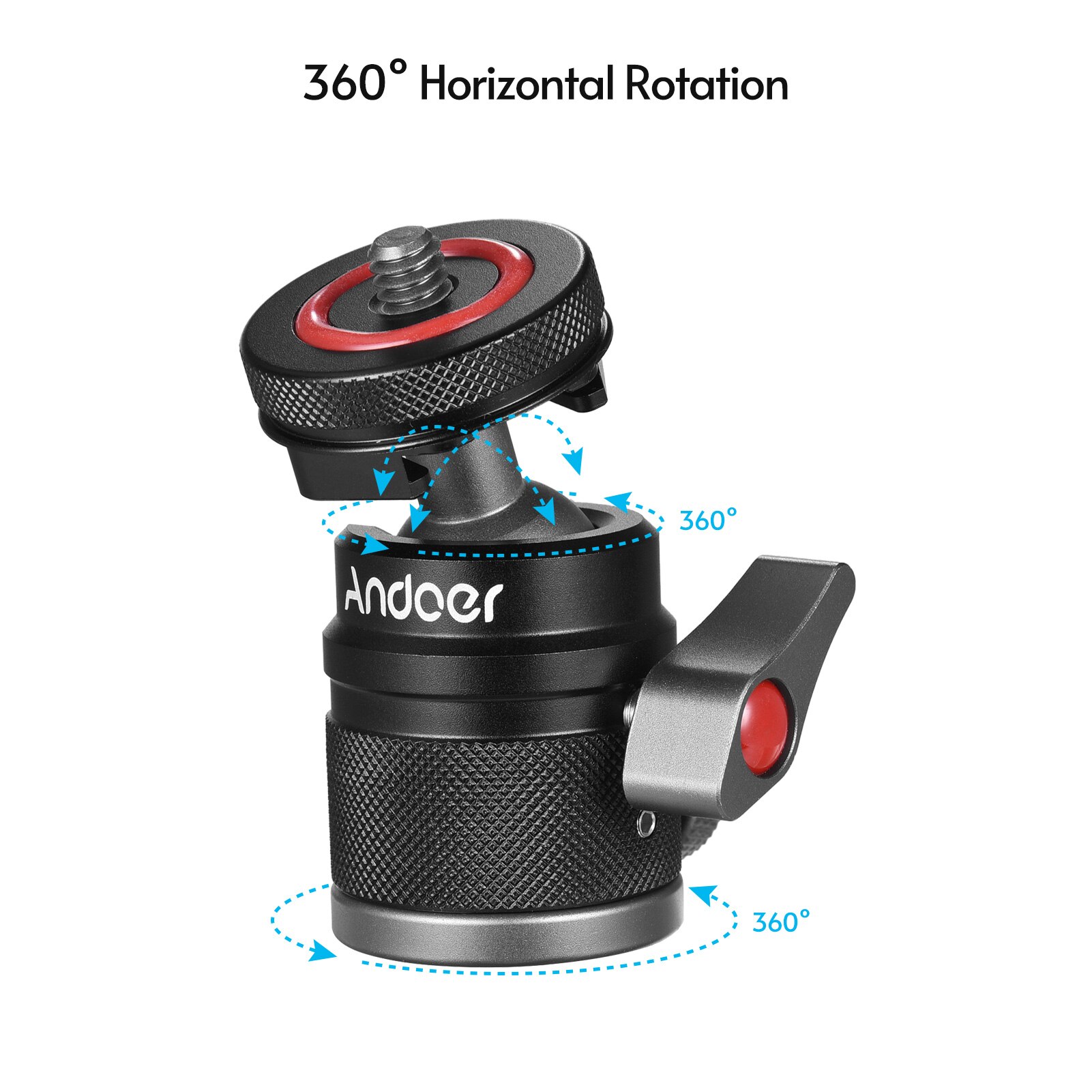 Andoer Mini Ball Head Adapter Monitor Mount Koud Schoen Adapter 360 ° Roterende Aluminium 1/4 &quot;&amp; 3/8&quot; schroef Voor Camera Monitor